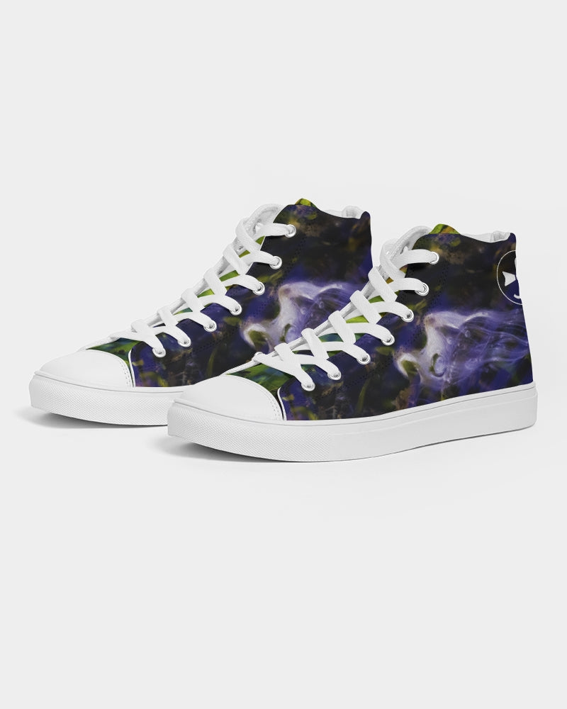 White Rider in Water Ripples Men's Hightop Canvas Shoe