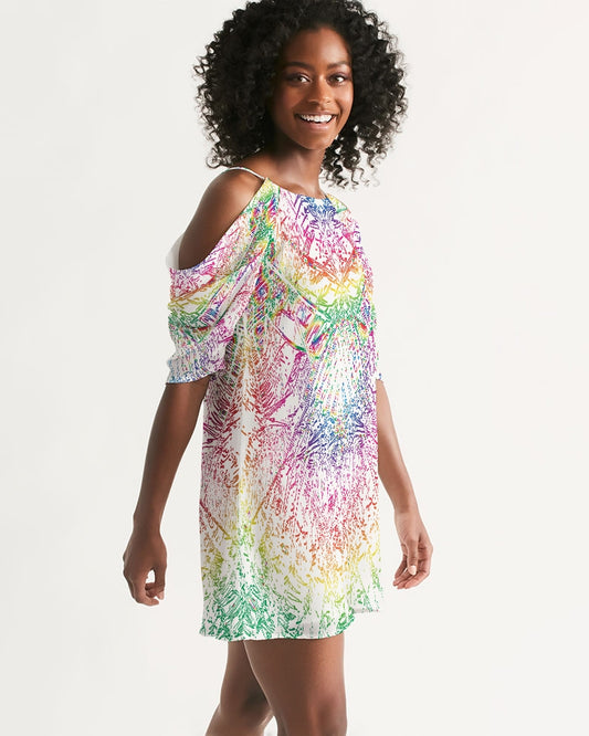 Palm Salad :: Rainbow :: Women's Open Shoulder A-Line Dress