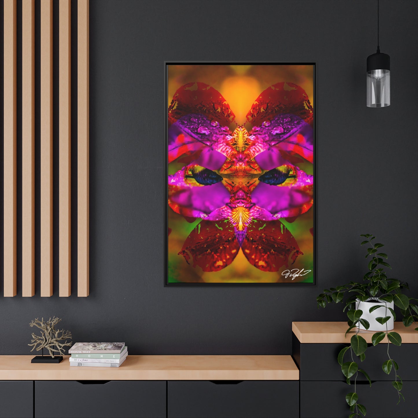 Butterflies Flower Heart :: Matte Canvas, Black Frame