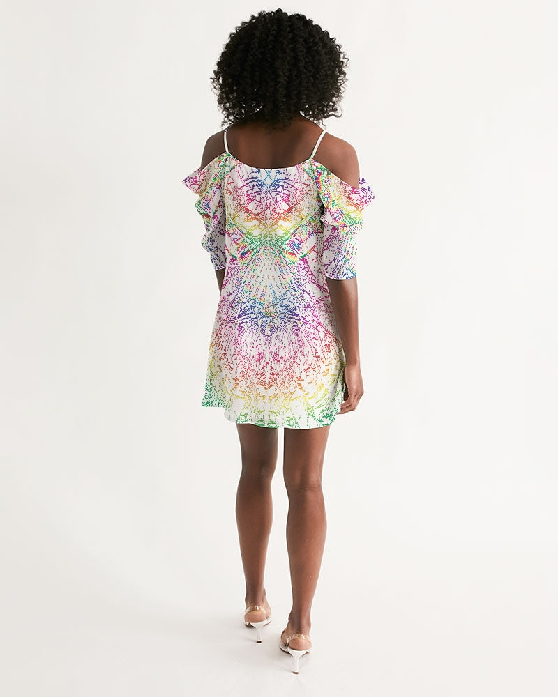Palm Salad :: Rainbow :: Women's Open Shoulder A-Line Dress